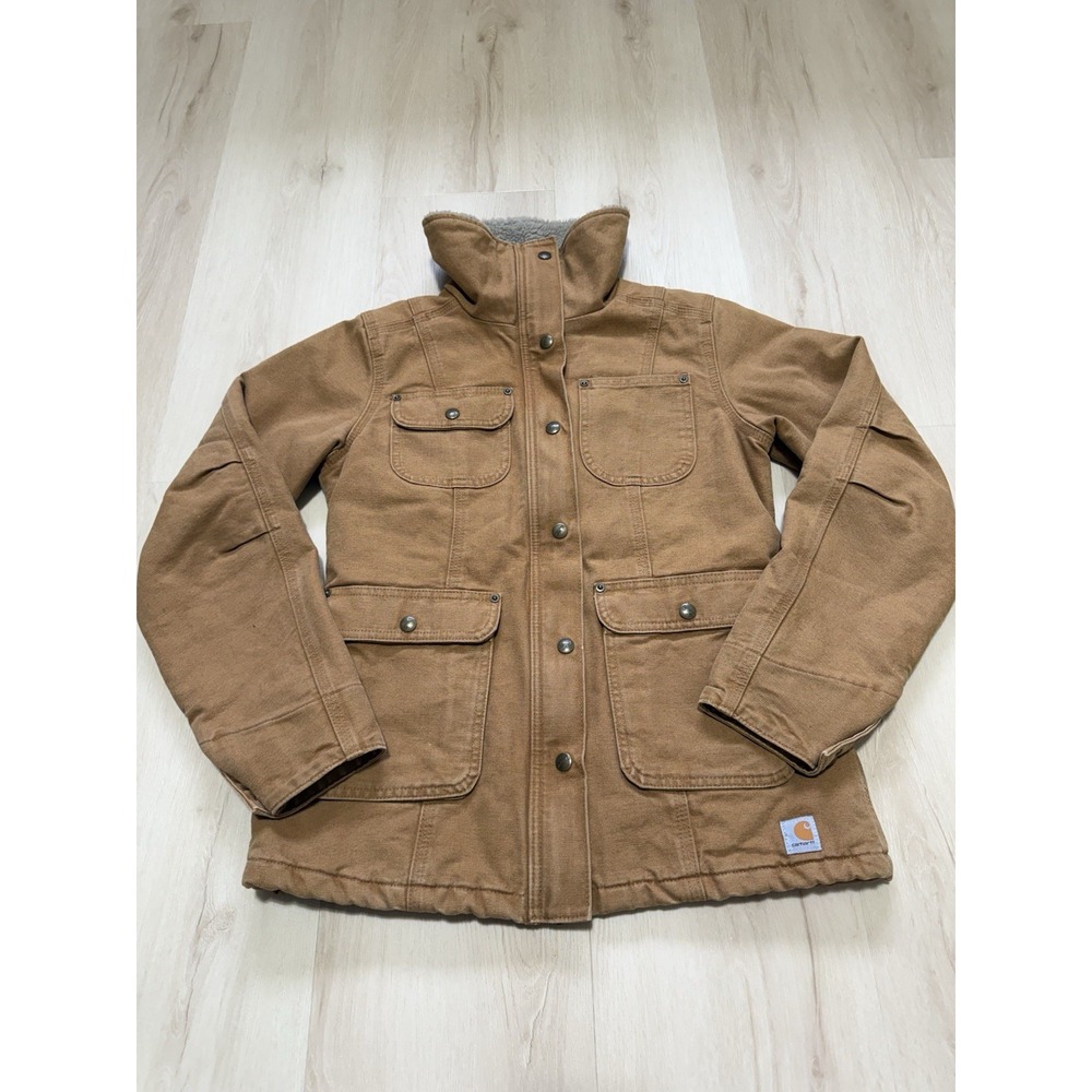 Carhartt Weathered Duck Sherpa Light Brown Chore Jacket Women's Size XS Workwear